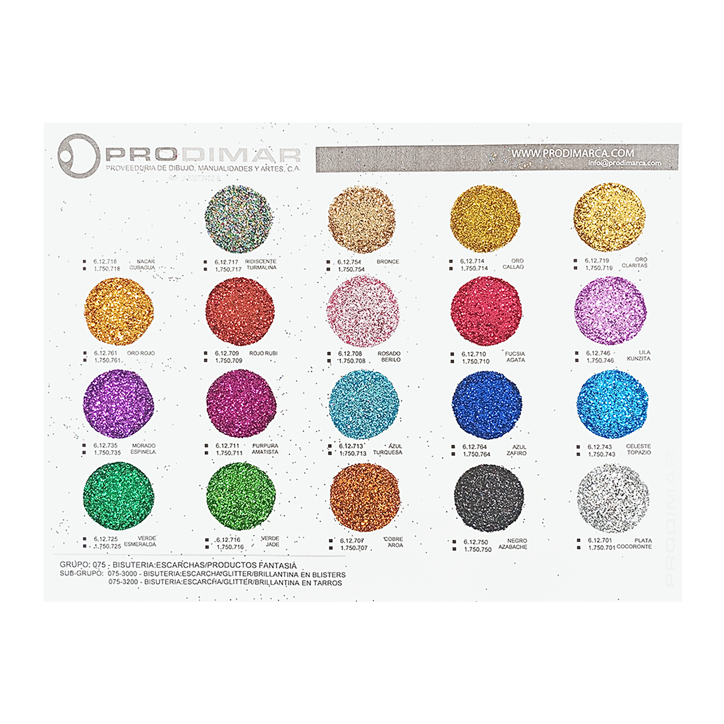 MUESTRARIO PRODIMARCA BISUTERIA: ESCARCHA/GLITTER/BRILLANTINA