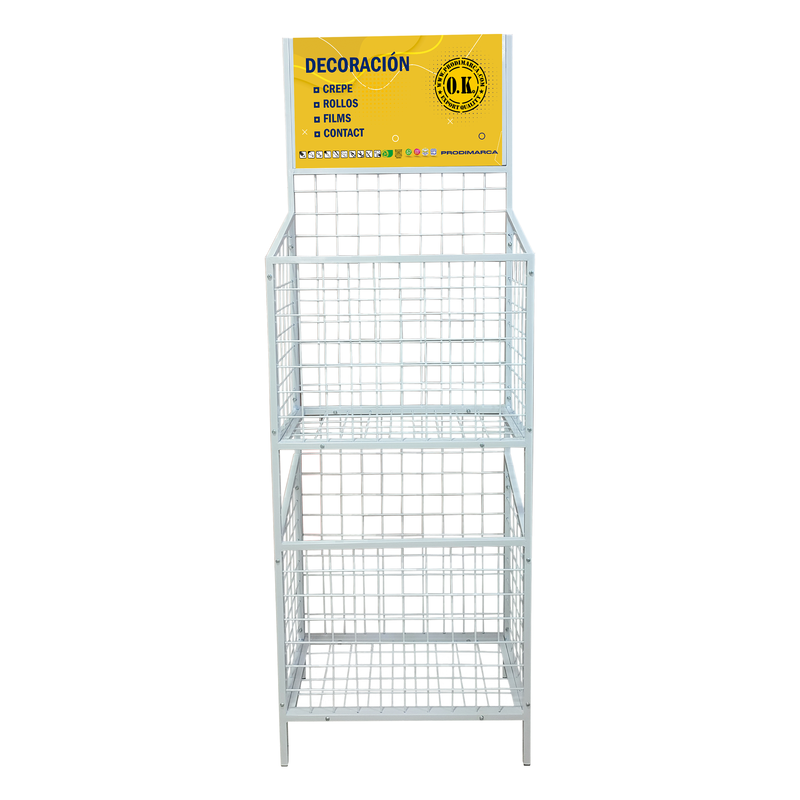 EXHIBIDOR OK VACIO 54X33X160CM.C/2 CANASTOS PAPEL CREPE COLOR/FANTAS./METALIZ.
