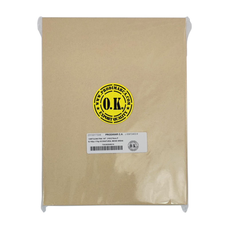 CARTULINA FINA `WT` 216X279mm.PQ.100pz.170gr.ECONATURAL BEIGE ARENA