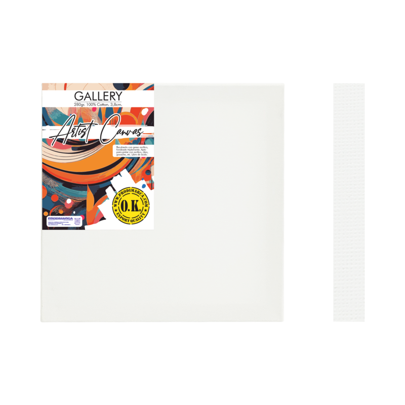 LIENZO C/BASTIDOR C/CUÑAS `SA` 3.8 GRAPA REVERSO PQ.1pz.GALERY 320gr. 30x30cm.(12x12