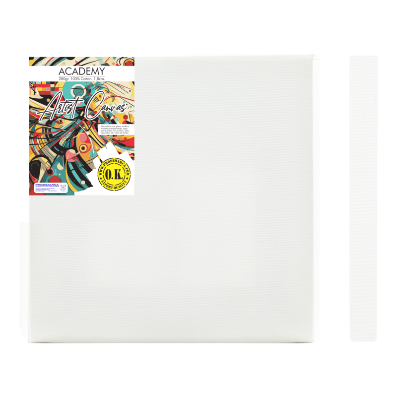 LIENZO C/BASTIDOR C/CUÑAS `SA` 1.8 GRAPA REVERSO PQ.1pz.ACADEMY 280gr. 15x15cm.(6x6