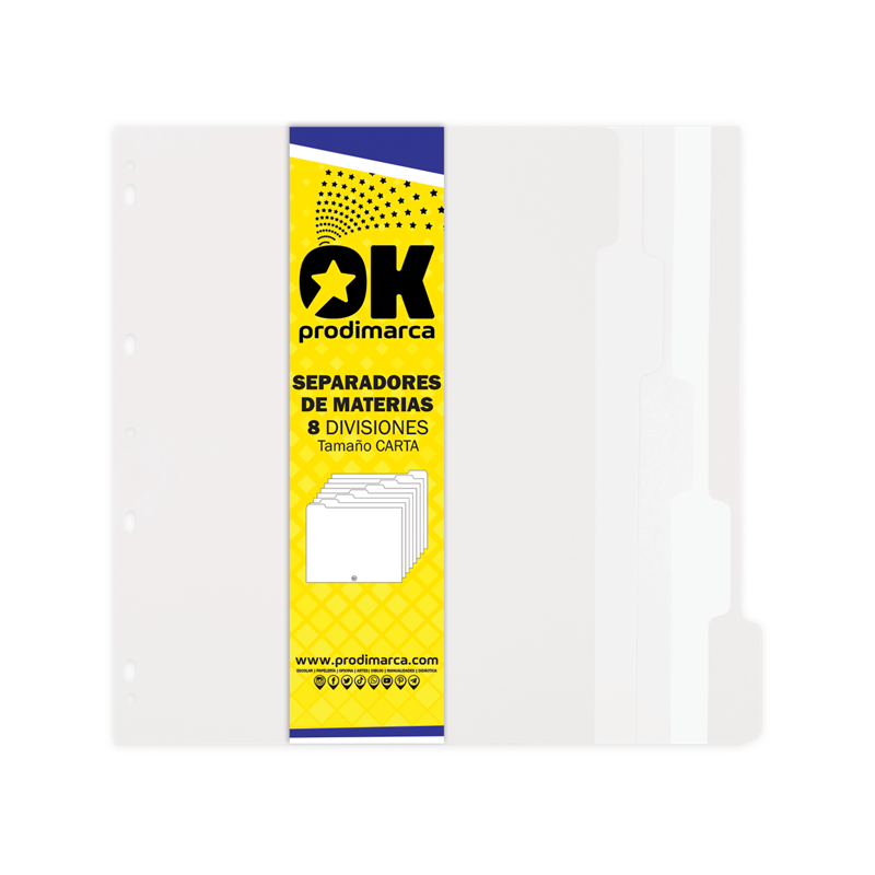 SEPARADORES DE 8 DIVISIONES `OK` BLANCO 180GR.CARTA PQ.10JG.229X279MM.(9X11