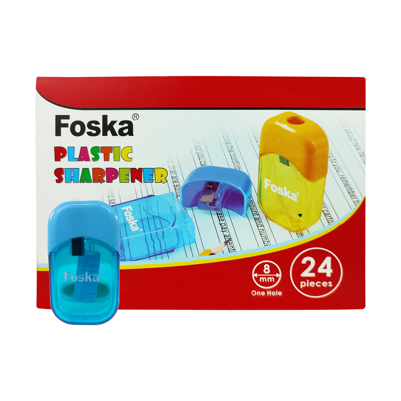 SACAPUNTAS ESCOLARES `FK` PLASTICO C/DEPOSITO CJ.24pz.PEQ.5x4cm.1 PUNTA COL.SURT.