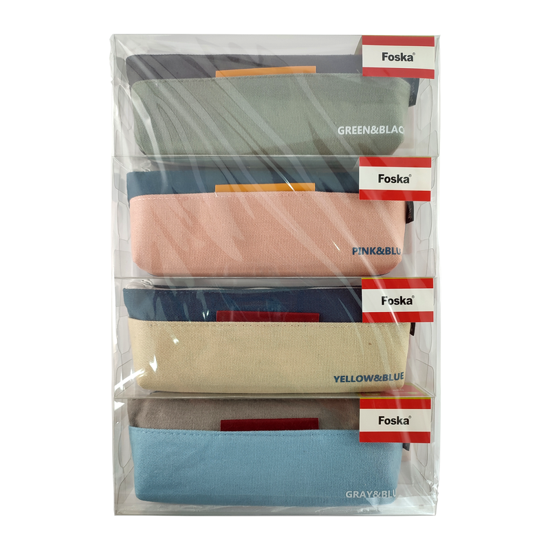 CARTUCHERA T/LONA OXFORD `FK` CJ.4pz.21x8cm.C/BOLSILLO/COLORES PASTEL