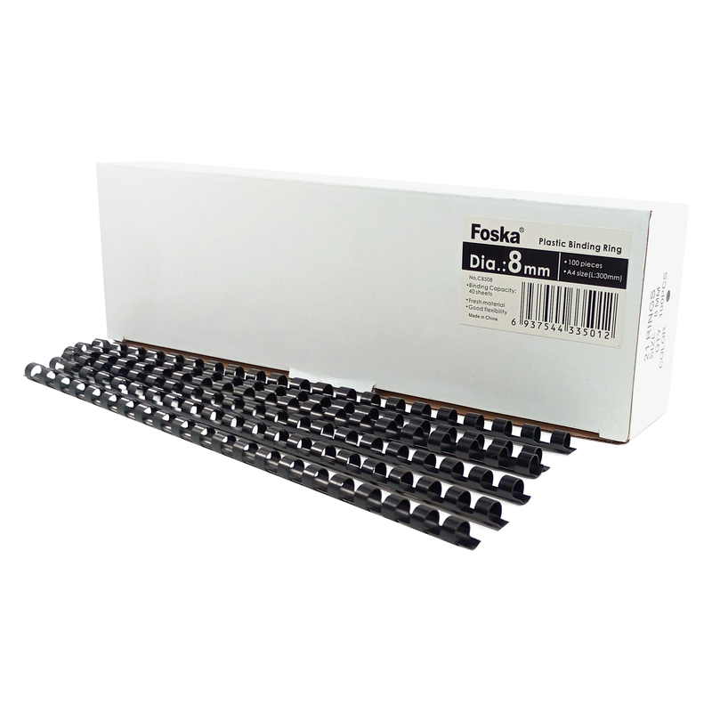 ANILLOS P/ENCUADENACION (PS) FK DIAM.8mm.CAPACIDAD 40hj.LARGO 30cm.PQ.100pz.NEGRO