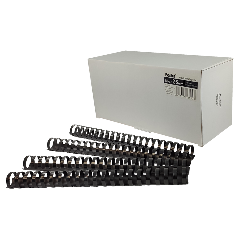 ANILLOS P/ENCUADENACION (PS) FK DIAM.25mm.CAPACIDAD 210hj.LARGO 30cm.PQ. 50pz.NEGRO