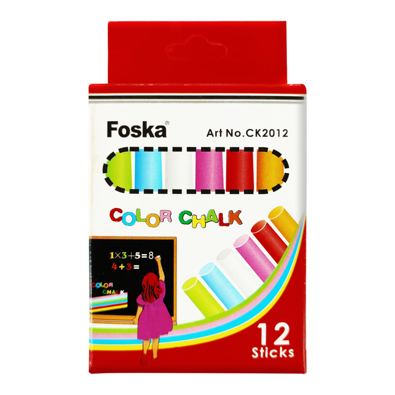 TIZA SECA P/PIZARRA T/TRADICIONAL `FK` PQ.20cj.x12pz.C/U.ANTIALERGICA COLORES