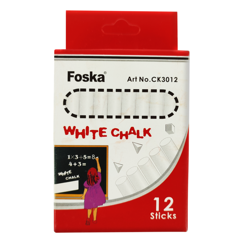 TIZA SECA P/PIZARRA T/TRADICIONAL `FK` PQ.20cj.x12pz.C/U.ANTIALERGICA BLANCA