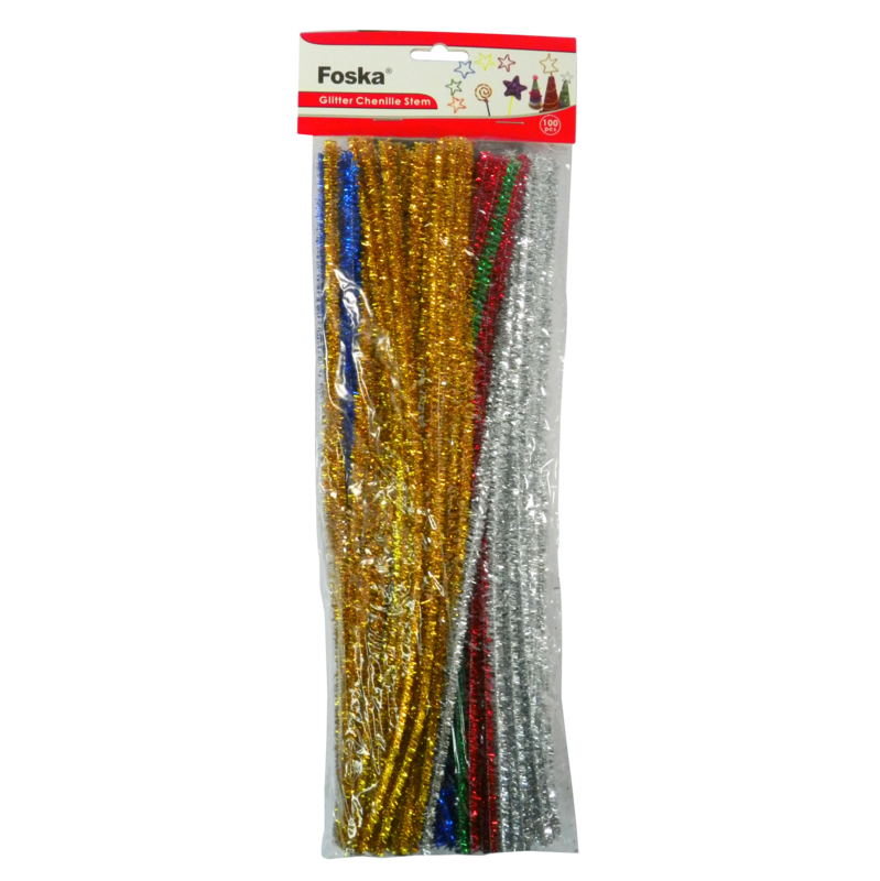 BISUTERIA CHENILES MULTICOLORES FK PQ.100pz.LARGO 30cm.GLITTER