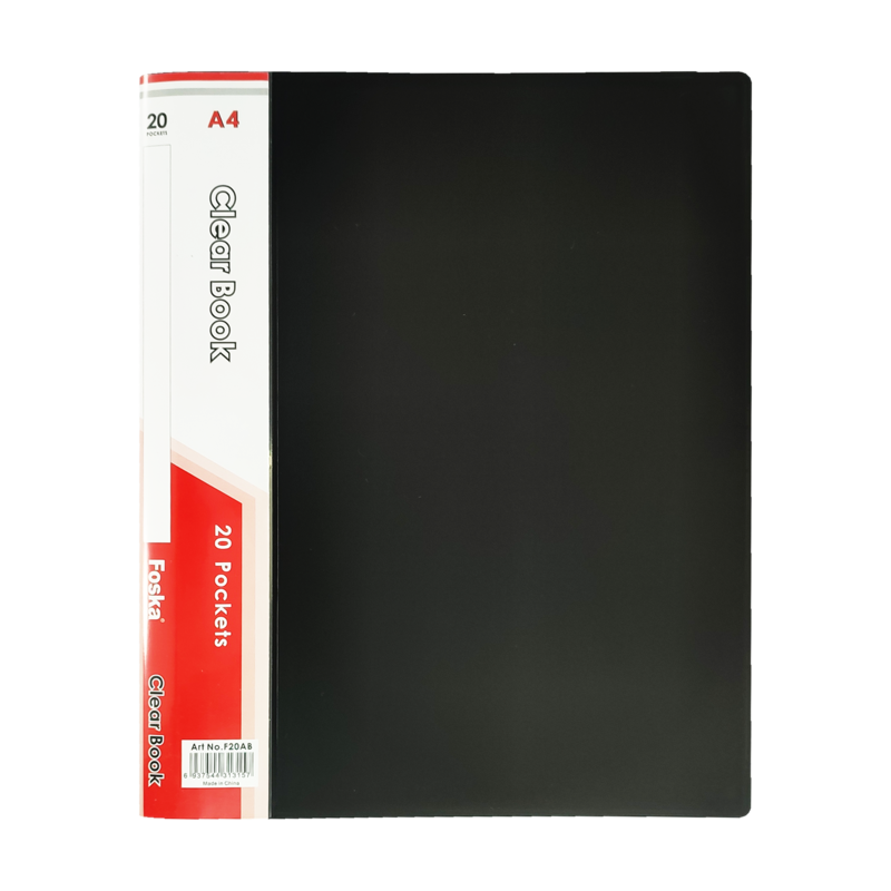 CARPETA CATALOGO PLASTICO (PE) `FK` CA/OF/A4 31x22cm.CAPACIDAD 20 FUNDAS/TAPA DURA