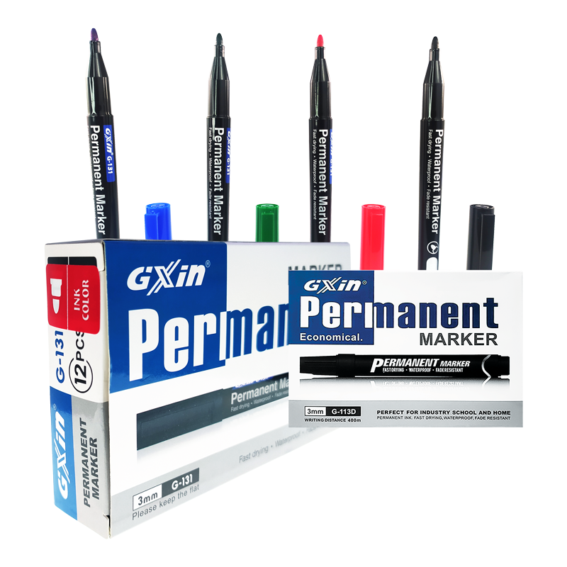MARCADOR PERMANENTE `GX` DELGADO PUNTA FINA 3,0mm. CJ.12pz.xGAMA 4 COL.