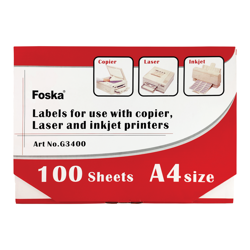 ETIQUETAS AUTOADHESIVAS FK P/INK-JET/LASER A4 21x30cm.CJ.100hj.x1pz.C/U 210x291mm.