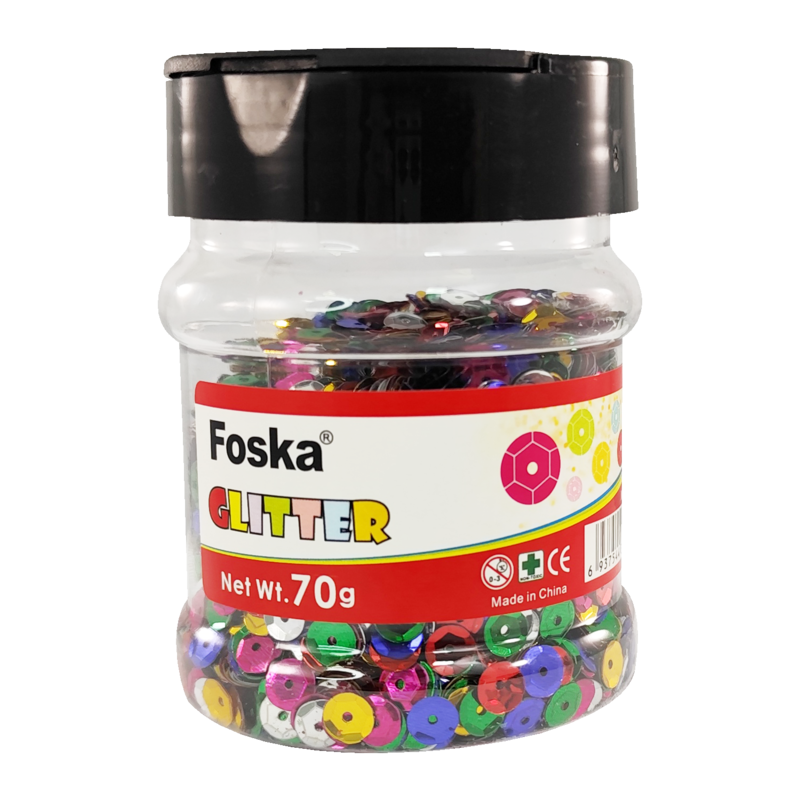 BISUTERIA LENTEJUELAS (PE) `FK` ET.1tr.x70cc.COLOR SURT.DIAM.5mm.CIRCULOS