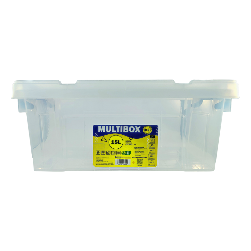 CAJA PLASTICA (PP) TRANSPARENTE OK 15 LITROS 42x30x17cm.EP.1pz./REFORZADA C/TAPA+ASA