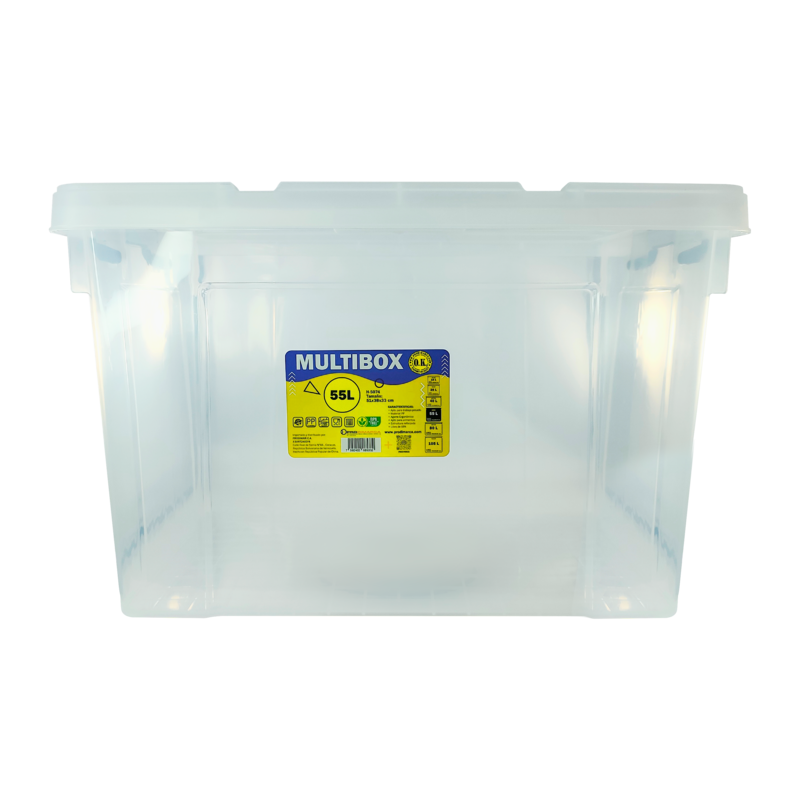 CAJA PLASTICA (PP) TRANSPARENTE OK 55 LITROS 51x38x33cm.EP.1pz./REFORZADA C/TAPA+ASA