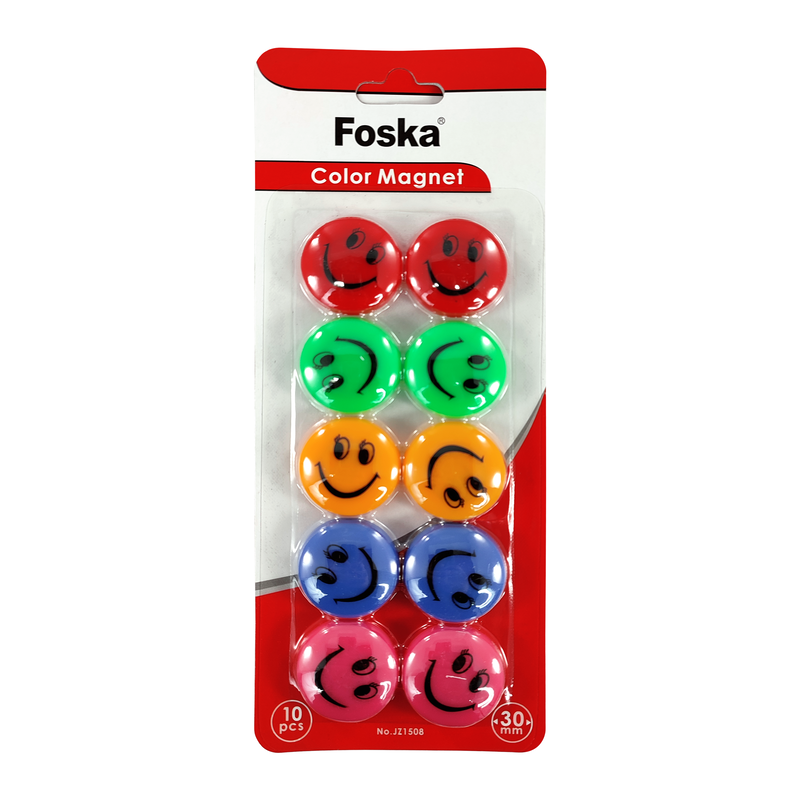 IMAN RIGIDO GDE.`FK` REDONDO 30mm.BL.10pz.AMARILLOS CARITA FELIZ