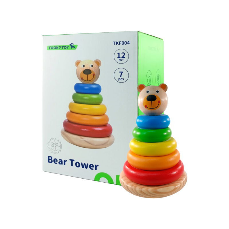 JUEGO DIDACTICO 'KC' TORRE DEL OSO/ANILLOS CONCENTR.P/12 MESES O +.JG.1kt.7pz.MADERA/MDF