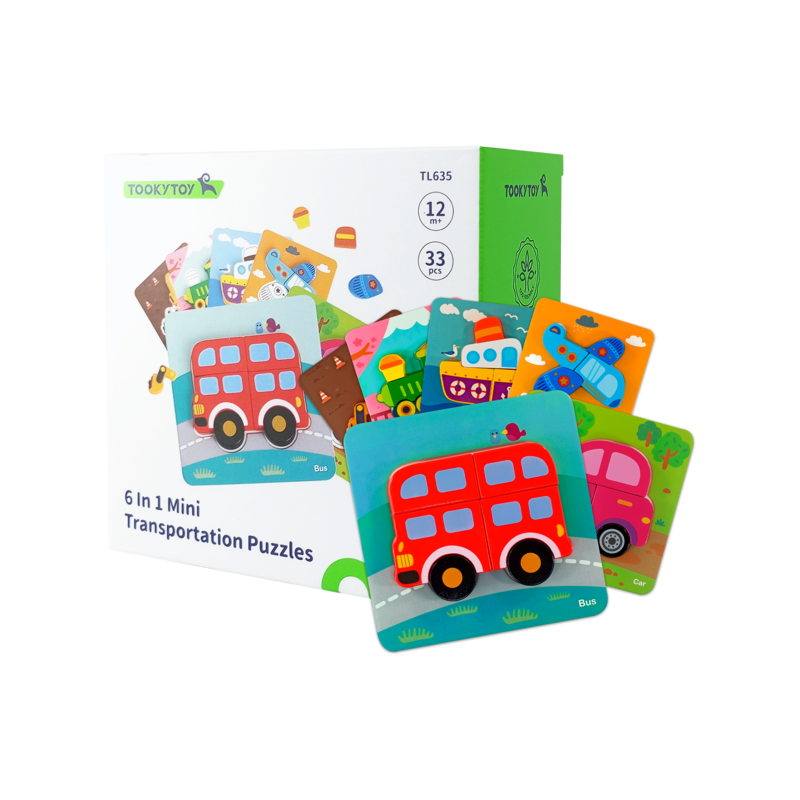 JUEGO DIDACTICO 'KC' ROMPECABEZAS DE 6 TRANSPORTES P/1 AÑO O +.JG.1kt.34pz.MDF/CARTULINA