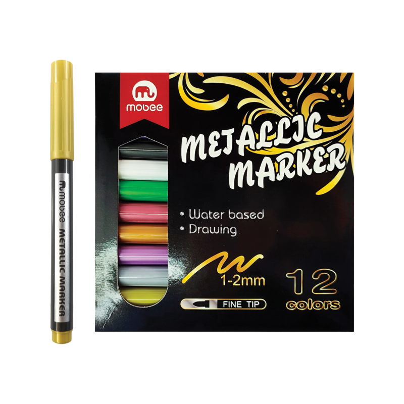 MARCADOR P/DISENO `MB` METALIC DOBLE PTA.FINA-MED.1-2mm.ST.12pz.B/AGUA COL.SURT.