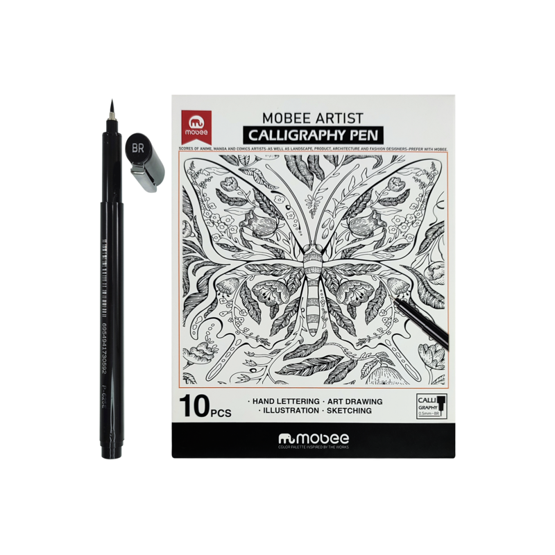 MARCADOR P/CALIGRAFIA MB BASE AGUA C/SURT.DIFER.PUNTAS ST.10pz.NEGRO PIGMENTADO