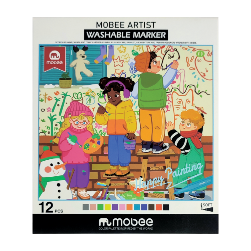 MARCADOR INFANTIL MB LAVABLE PTA.DE SEGURIDAD PINCEL BASE AGUA ET.12pz.COL.SURT.