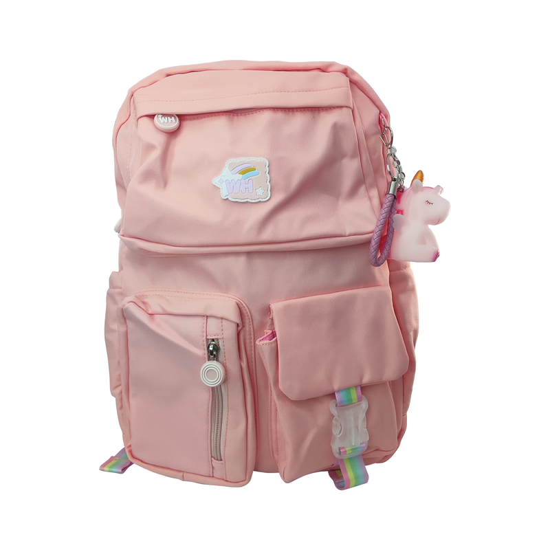 MORRAL ESCOLAR 'FK' ERGONOMICO/IMPERMEABLE/REFLECTIVO EP.1pz.44x31x13cm.PASTEL-ROSADO