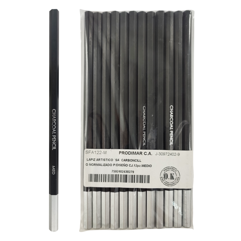LAPIZ ARTISTICO `SA` CARBONCILLO NORMALIZADO P/DISEÑO CJ.12pz.MEDIO
