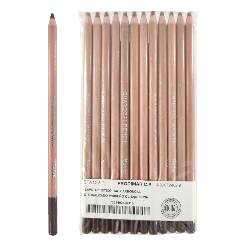 LAPIZ ARTISTICO `SA` CARBONCILLO TONALIZADO P/DISEÑO CJ.12pz.SEPIA