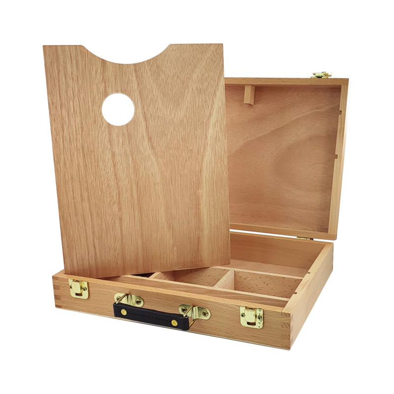 ESTUCHE ARTISTICO MADERA `SA` 32x25x7cm.CJ.1pz.C/2 BANDEJAS+10 DIVISIONES/BARNIZADO