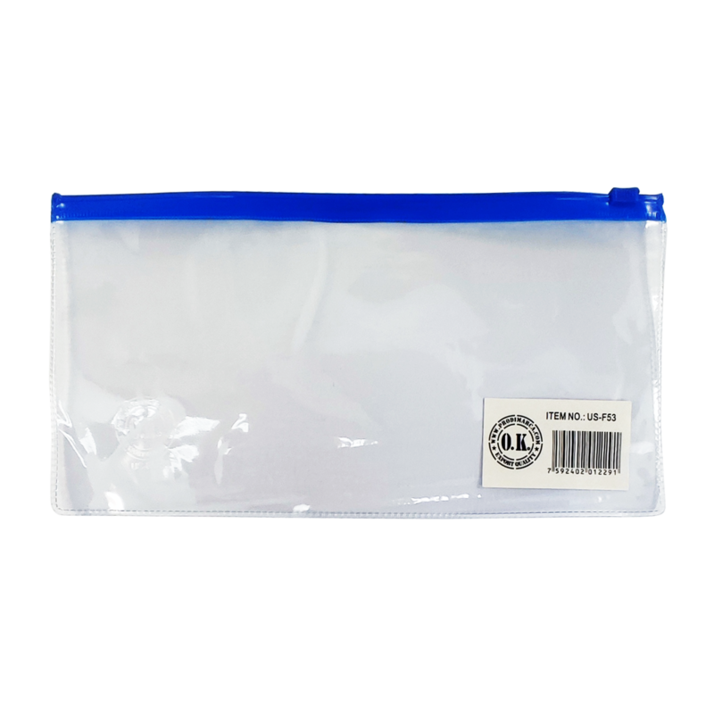 SOBRE PLASTICO (PPO) `OK` 1/2 CARTA PQ.10pz.C/CIERRE 23x12cm.COL.SURT.