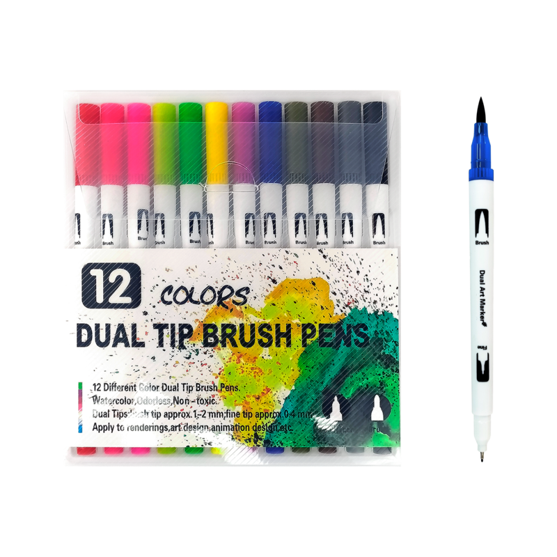 MARCADOR P/DISENO `FK` ACUARELABLES DOBLE PUNTA BRUSH+FINO ST.12 COL.SURT.