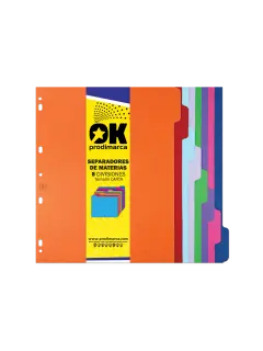 SEPARADORES DE 8 DIVISIONES `OK` COLOR 180gr.CARTA PQ.10jg.229x279mm.(9x11") P/MATERIAS
