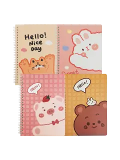 NOTE-BOOK NOTAS PERSONAL C/ESPIRAL/TAPA PLASTIFLEX PQ.4PZ. A5 21X15CM.60HJ.X70GR.GATICOS PELUCHES