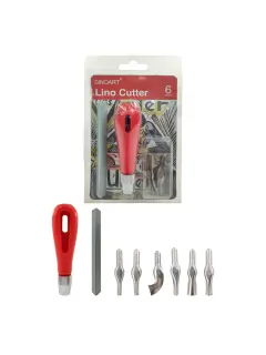 GUBIAS P/LINOLEO SA ACERO INOX. MGO.PLASTICO ROJO ST.6pz.C/DIFERENTES CUCHILLAS