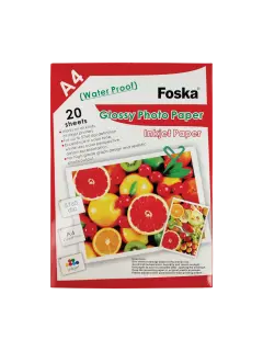 PAPEL FOTOGRAFICO FK ALTO BRILLO 210x297mm.PQ.20hj.DE 180gr./m2,