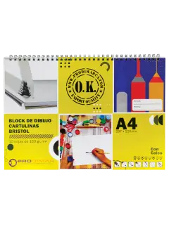 BLOCK DIBUJO-BRISTOL+CALCO+ESPIRAL `OK` 160gr.PQ.24pz.x10hj.297x210mm.P/PINTURA