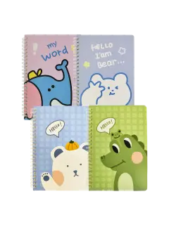 NOTE-BOOK NOTAS PERSONAL C/ESPIRAL/TAPA PLASTIFLEX PQ.4PZ. A5 21X15CM.60HJ.X70GR.ANIMALITOS DE SELVA