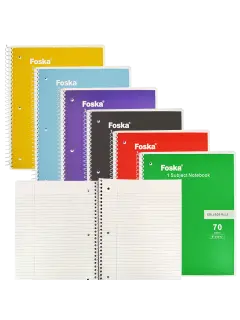 CUADERNO ESPIRAL 1 MATERIA 22X28CM.PQ.6PZ.70HJ.70GR.HOJA CA DESPRENDIBLE COL.SURT.UNA LINEA