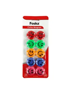 IMAN RIGIDO GDE.`FK` REDONDO 30mm.BL.10pz.AMARILLOS CARITA FELIZ